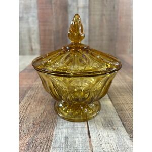 Vintage 70s Anchor Hocking Fairfield Candy Compote Amber Glass Dish Mid Century